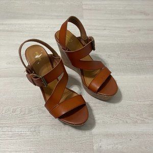 Faux Leather Wedge High Heel Sandals~ size 7.5